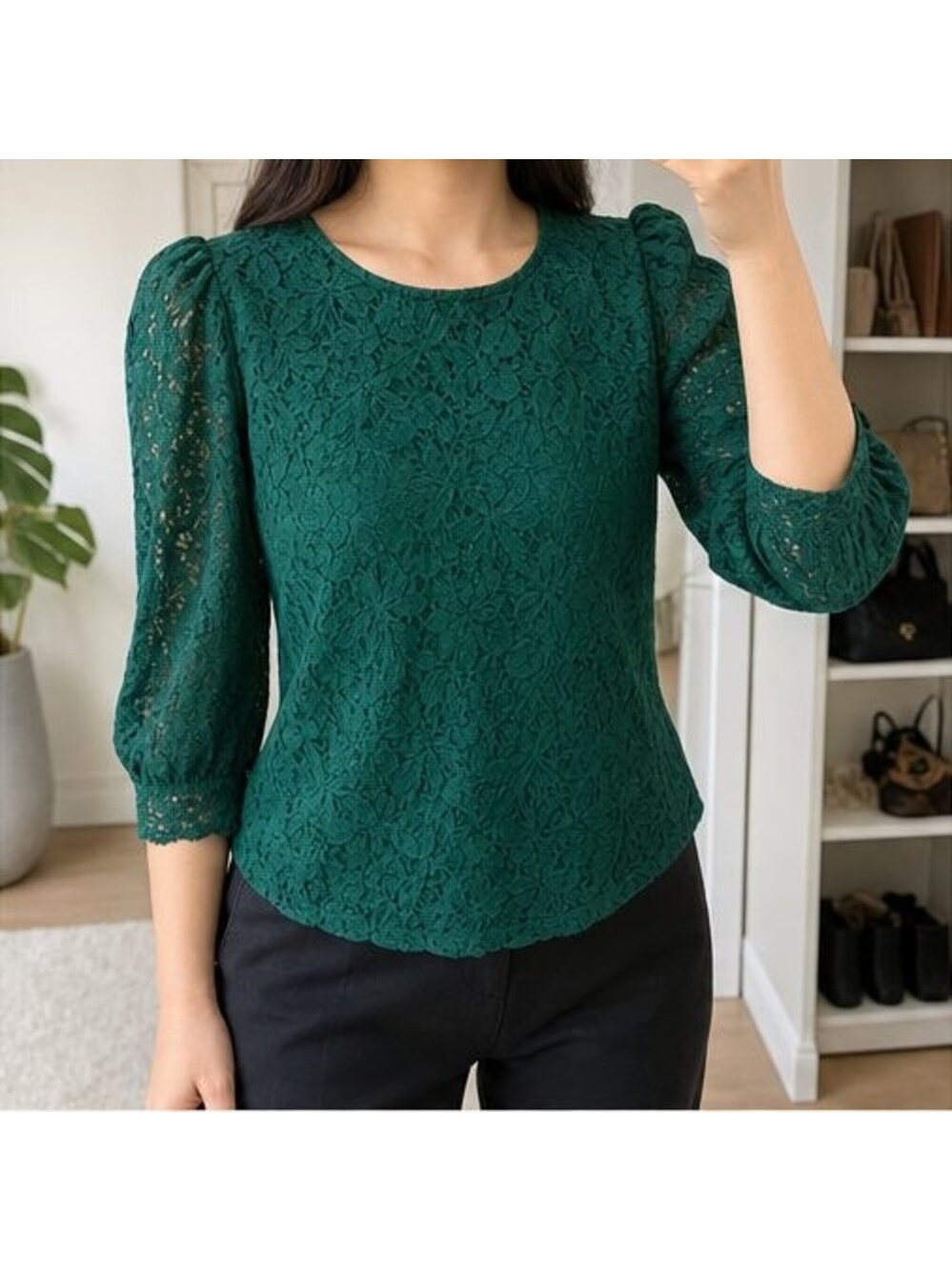 Emerald Ruffle Blouse - Picture 2 of 6